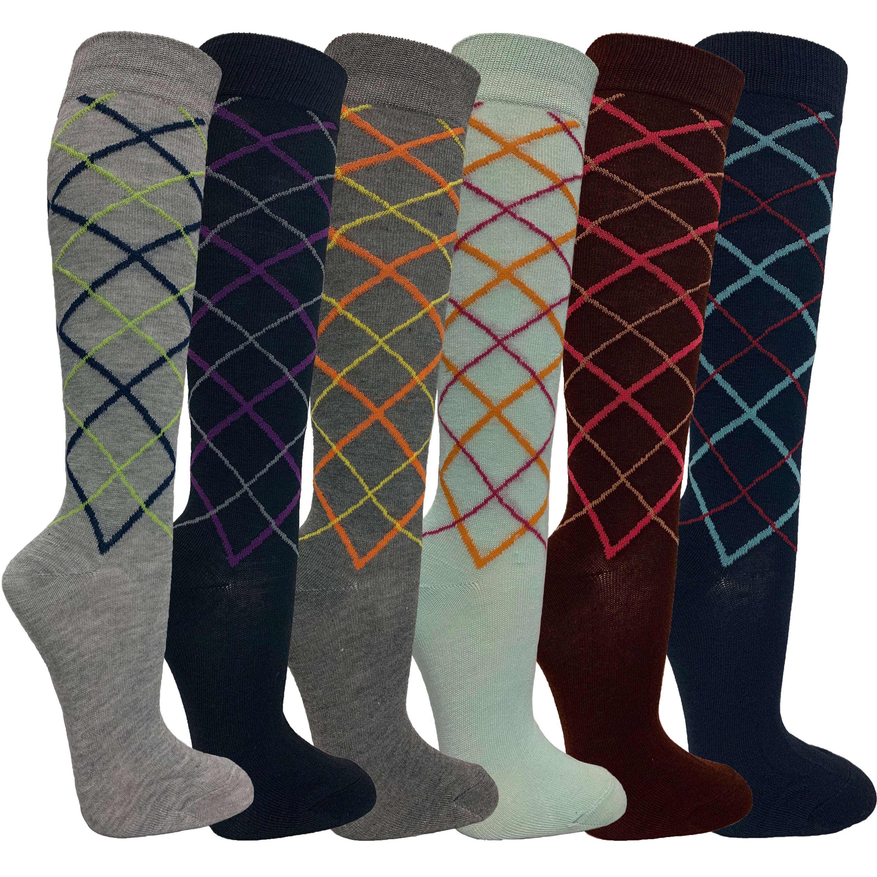 Couver Women's Casual Knee High Socks Patterned Colors Argyle Cotton ...