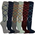 thumbnail image 1 of Womens Casual Knee High Socks Patterned Colors Fashion Socks (5 Argyle, 6 Pairs), 9-11, 1 of 2