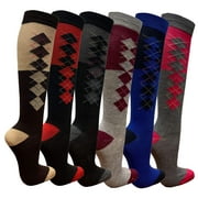 Womens Casual Knee High Socks Patterned Colors Fashion Socks (Argyle, 6 Pairs), 9-11
