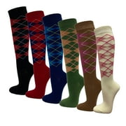 Womens Casual Knee High Socks Patterned Colors Fashion Socks (Argyle, 6 Pairs), 9-11