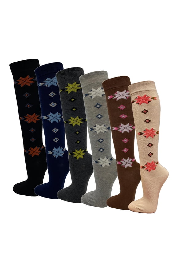 Womens Casual Knee High Socks Patterned Colors Fashion Socks (Winter, 6 Pairs), 9-11