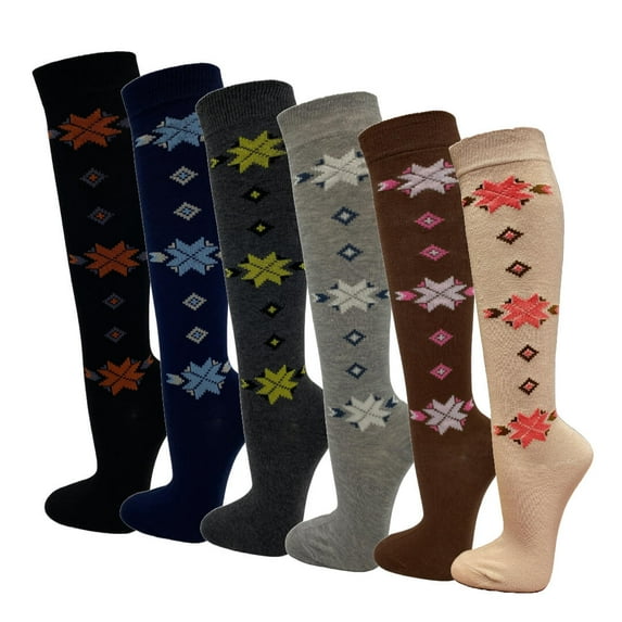 Womens Casual Knee High Socks Patterned Colors Fashion Socks (Winter, 6 Pairs), 9-11