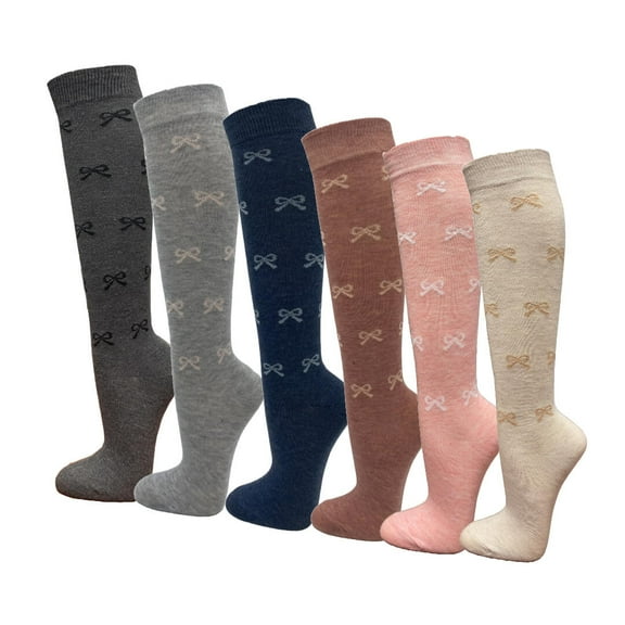 Womens Casual Knee High Socks Patterned Colors Fashion Socks (Heather Ribbon, 6 Pairs), 9-11