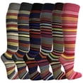 thumbnail image 1 of Womens Casual Knee High Socks Patterned Colors Fashion Socks (Multi-Stripes, 6 Pairs), 9-11, 1 of 3