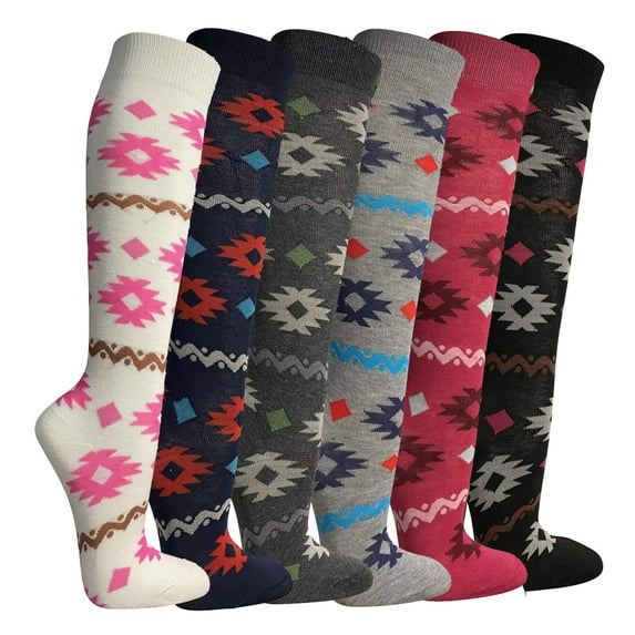 Womens Casual Knee High Socks Patterned Colors Fashion Socks (Multi-Stripes, 6 Pairs), 9-11