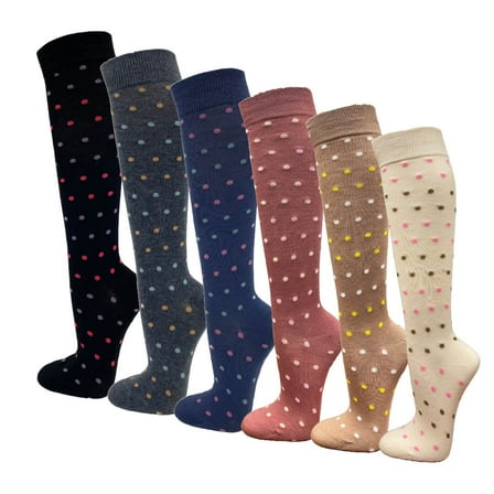Womens Casual Knee High Socks Patterned Colors Fashion Socks (Tiny Dots, 6 Pairs), 9-11