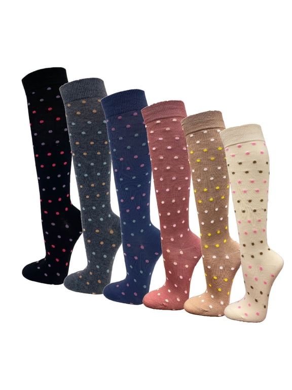 Womens Casual Knee High Socks Patterned Colors Fashion Socks (Tiny Dots, 6 Pairs), 9-11