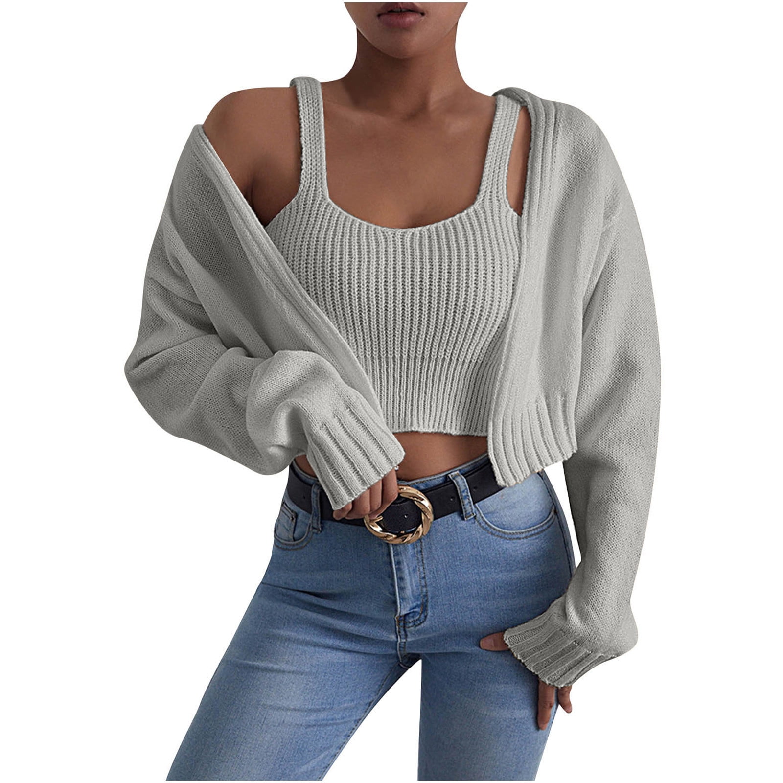 Jeans crop top 2025 and cardigan