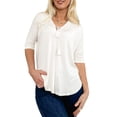 thumbnail image 1 of Womens Casual Lace Up V-Neck Loose Fit Top with Short Dolman Sleeves, 1 of 6