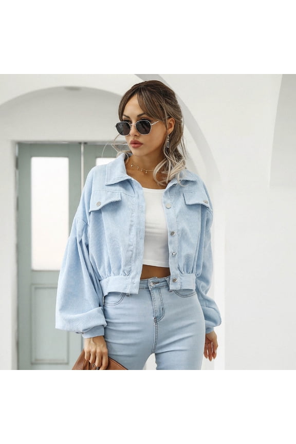 Womens Casual Lapel Corduroy Jacket With Sleeves Short Jacket Womens Turtleneck Hoodies Jackets Long Sleeve Casual Jackets for Women Denim Anorak Jacket Women Winter Fashion for Women Womens Ripped