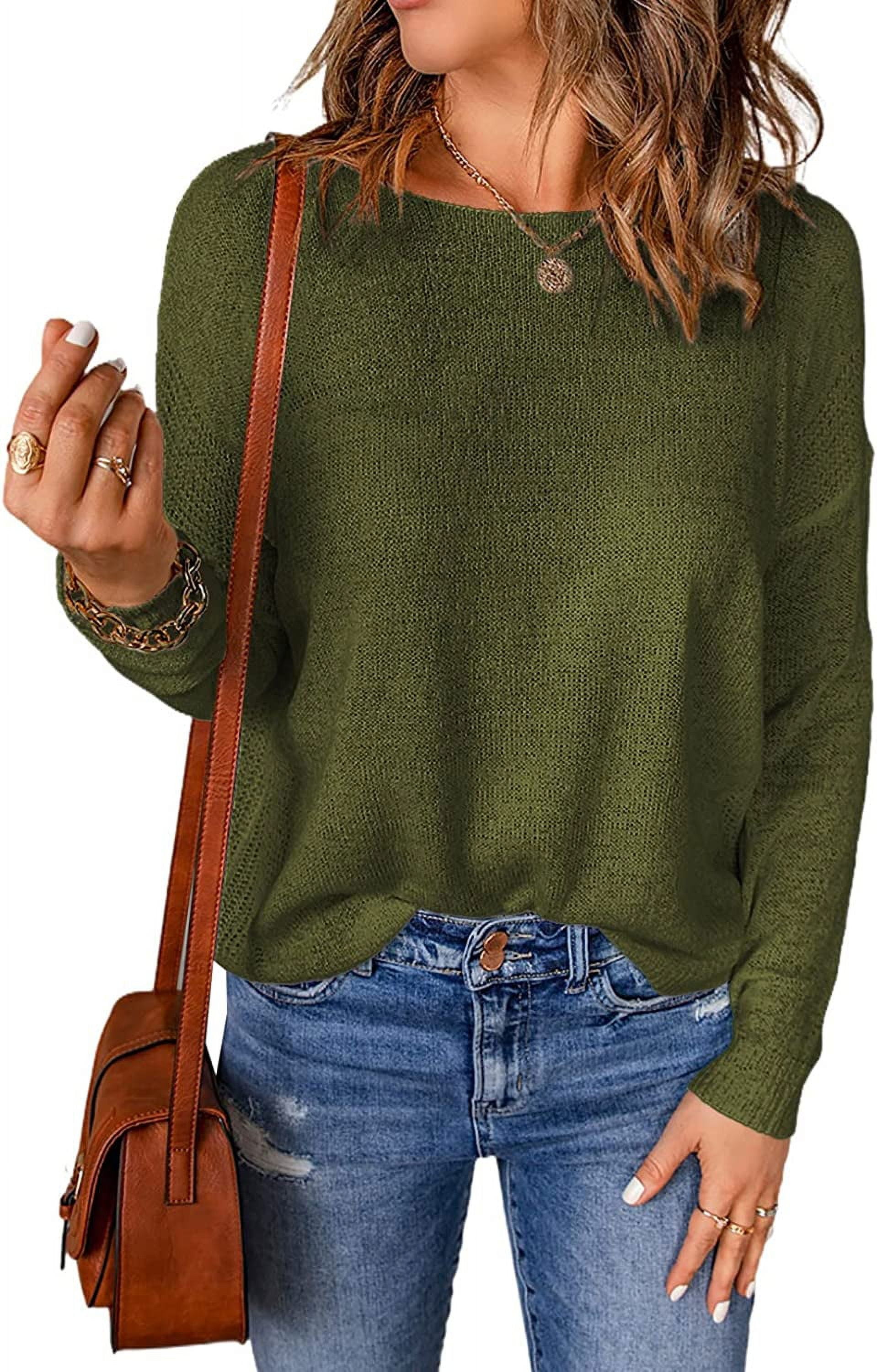 Womens Casual Lightweight Long Sleeve Crewneck Drop Shoulder Knit