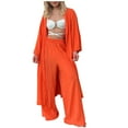 thumbnail image 1 of Womens Linen Two Pieces Outfits Solid Color Long Sleeve Cardigan with High Waisted Wide Leg Palazzo Pants Fashion Sets, 1 of 7