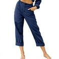 thumbnail image 1 of Womens Casual Linen Capri Cargo Pants Loose Elastic Waist Ankle Cropped Trouser with Pockets and Button, 1 of 3