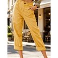 thumbnail image 1 of Womens Casual Linen Capri Cargo Pants Loose elastic Waist ankle Cropped Trouser with Pockets and Button, 1 of 5