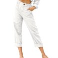 thumbnail image 1 of Womens Casual Linen Capri Cargo Pants Loose elastic Waist ankle Cropped Trouser with Pockets and Button, 1 of 5