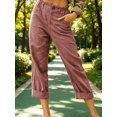 thumbnail image 1 of Womens Casual Linen Capri Cargo Pants Loose elastic Waist ankle Cropped Trouser with Pockets and Button, 1 of 4