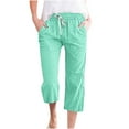 thumbnail image 1 of Womens Casual Linen Capris Pants Summer Straight Leg Drawstring Elastic Pant High Waist Loose Comfy Shift Trousers with Pockets, 1 of 5