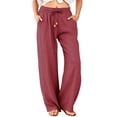 thumbnail image 1 of Womens Casual Linen High Waist Pants Drawstring Loose Fit Summer Pants Trousers with Side Pockets Red M, 1 of 4