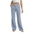 thumbnail image 1 of CHUMUD Womens Casual Linen High Waist Pants Drawstring Loose Fit Summer Pants Trousers with Side Pockets, 1 of 9
