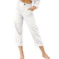 thumbnail image 1 of Womens Casual Linen High Waist Pants Loose Straight Leg Cropped Pants Comfy Lounge Trousers with Side Pockets, 1 of 5