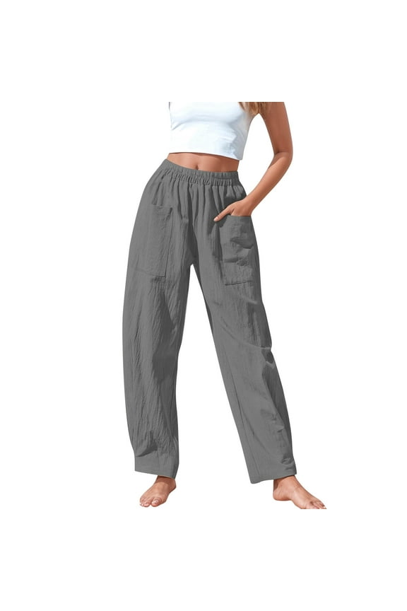 Womens Casual Linen Pants Summer Lightweight, High Waisted, Elastic, Durable, Adjustable Strap for Workout