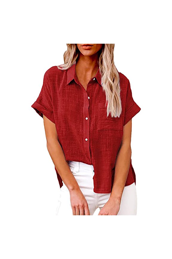 Womens Casual Linen Shirts Dressy Short Sleeve Roll Up V Neck Tops 2025 Trendy Summer Beach Loose Fit Blouses