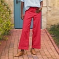 thumbnail image 1 of Womens Casual Linen Wide Leg Pants Flowy Drawstring High Waist Palazzo Beach Vacation Trousers Red XL, 1 of 4
