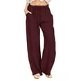 thumbnail image 1 of Womens Casual Long Pants High Waist Wide Leg Palazzo Trousers with Pockets Solid Color Drawstring Burgundy L, 1 of 2