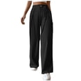 thumbnail image 1 of Womens Casual Long Pants Ruched High Waist Palazzo Trousers Lightweight Straight Wide Leg Pants Lace-Up Button Slacks, 1 of 6