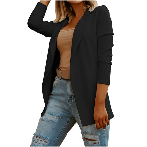 Womens Casual Long Sleeve Blazers Solid Color Knit Blazer Work Office Open Front Blazer Jackets 2025 Trendy Tops