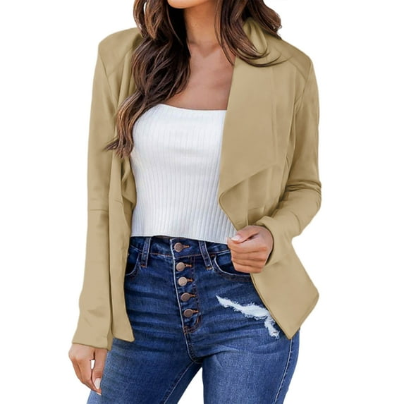 Womens Casual Long Sleeve Blazers Solid Color Knit Work Office Open Front Jacket Lightweight Business Loose Cardigans