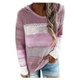 thumbnail image 1 of Womens Casual Long Sleeve Crew Neck Pullover Striped Color Block Loose Knitted Patchwork Sweater Jumper Tops, 1 of 6