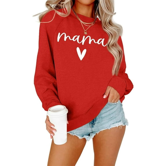 Womens Casual Long Sleeve Crewneck Loose Mama Sweatshirt Graphic Shirts Pullover Tops