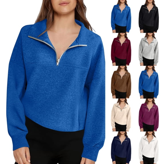 Womens Casual Long Sleeve Drawstring Sweatshirt Pullover Tops Loose Oversized Clothes, V-Neck Zipper Design Fall Winter Fashion for Comfortable and Stylish Wear,Beige,M