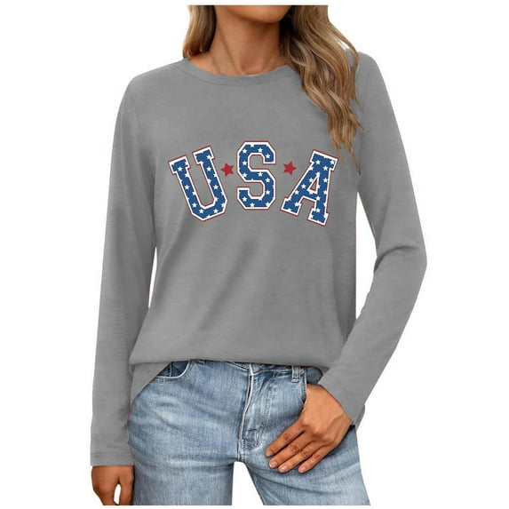 Womens Casual Long Sleeve Graphic Tee Shirts Crew Neck Sweatshirts Pullover Tops For Women Gray M