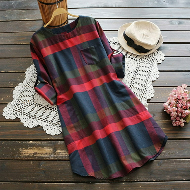 Red and Black Tartan Dress Made of Cotton Plaid Maxi Dress, Tartan