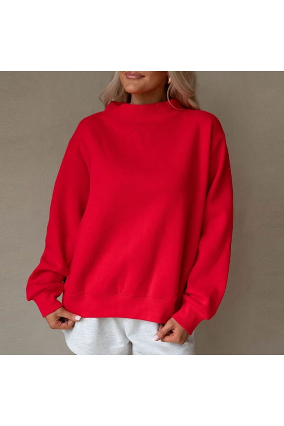 Womens Casual Long Sleeve Mock Cowl Neck Sweatshirts Loose Fit Fall Pullover Tops Solid Color Fashion Winter Clothes