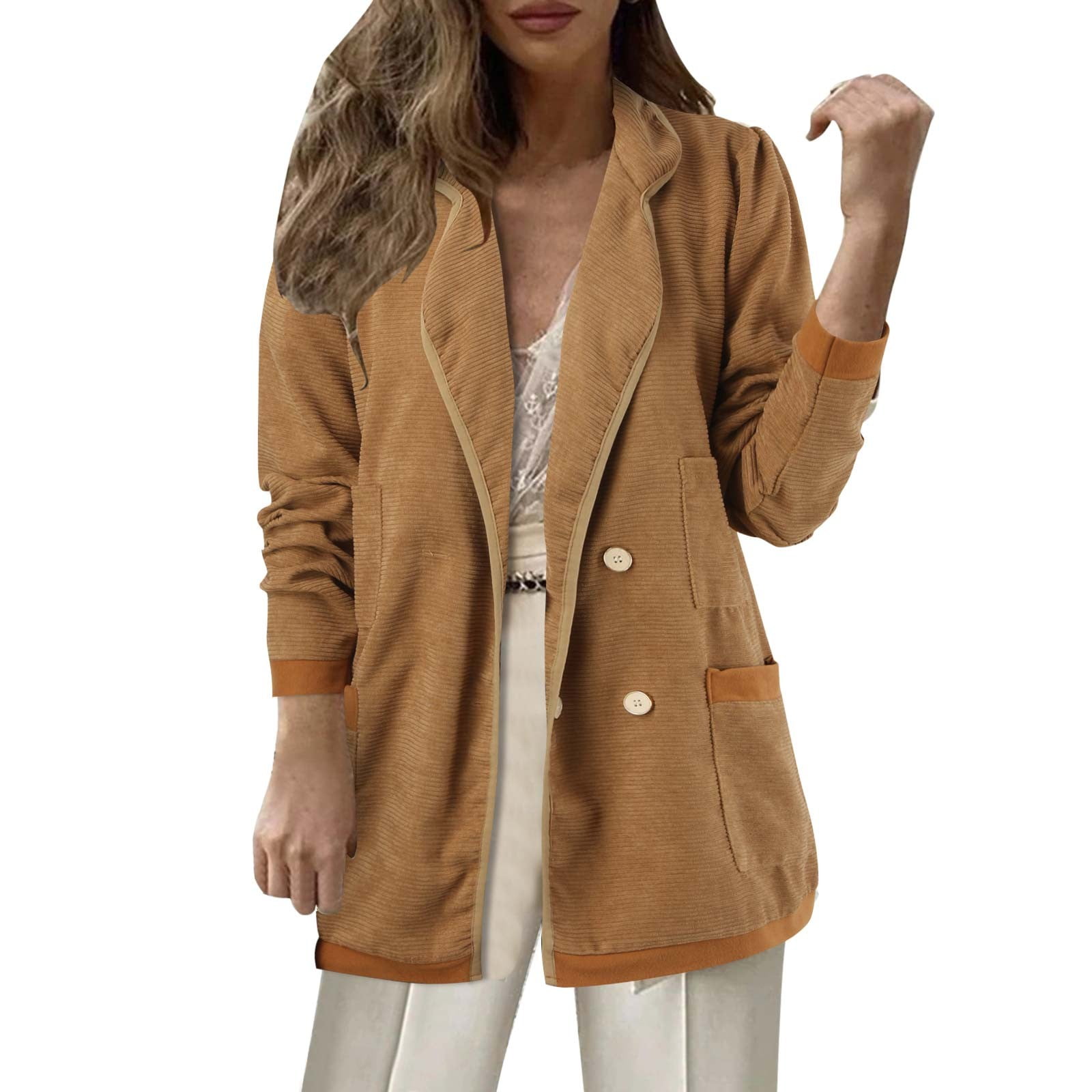 Women's Casual Suede Jacket - Loose Lapel Zip-Up Coat With Bell Sleeves & Pockets For Fall