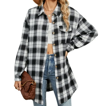 Womens Casual Long Sleeve Plaid Boyfriend Shirts Button Down Front Pocket Shirt