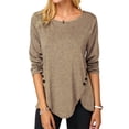thumbnail image 1 of Womens Casual Long Sleeve Round Neck Button Tunic Tops, 1 of 2