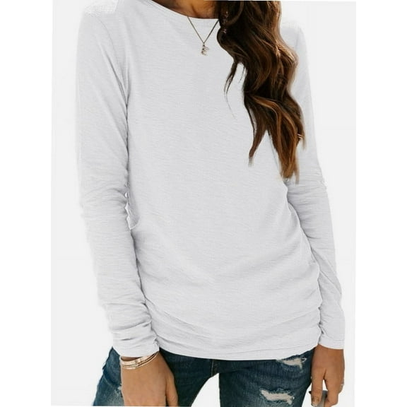 Womens Casual Long Sleeve Round Neck Shirts Basic Fall and Winter Tops