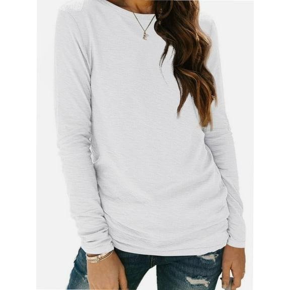 Womens Casual Long Sleeve Round Neck Shirts Basic Fall and Winter Tops