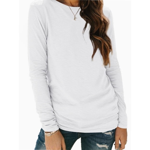 Womens Casual Long Sleeve Round Neck Shirts Basic Fall and Winter Tops