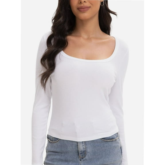 Womens Casual Long Sleeve Scoop Neck Slim Fitted Basic Top