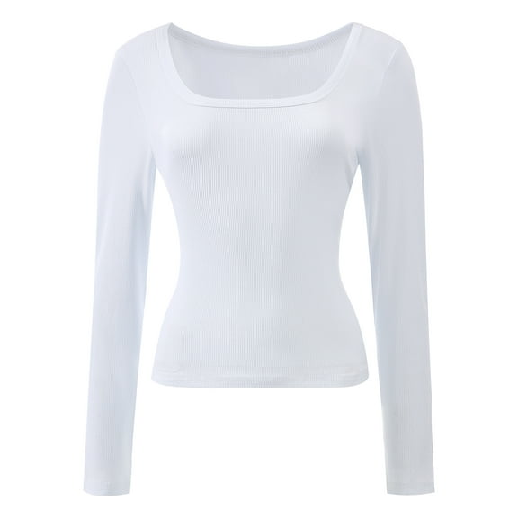Womens Casual Long Sleeve Scoop Neck Slim Fitted Basic Top