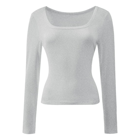 Womens Casual Long Sleeve Scoop Neck Slim Fitted Basic Top