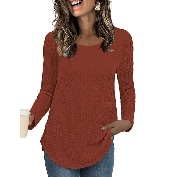 Womens Casual Long Sleeve Shirt Crewneck Twist knit Loose Tunic Tops