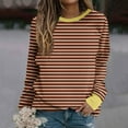 thumbnail image 1 of Womens Casual Long Sleeve Shirt Striped Pullover Tops Crew Neck Oversized Sweatshirts Color Block Loose Blouse (Coffee 4XL), 1 of 2