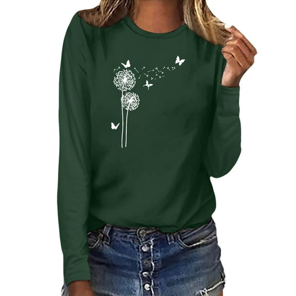 Womens Casual Long Sleeve Shirts Summer Floral Paisley Print Crewneck Blouses Fall Trendy Classic Fit Pullover Tops Green XXL
