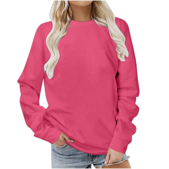Womens Casual Long Sleeve Sweatshirt Crew Neck Pullover Tops, Solid Sweatshirt for Women Loose Tunic Top Fall Clothes Basic Tee Shirts